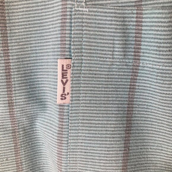 Mens Vintage Levis Big E Silver Label Button Striped Shirt Blue Gray L Polyester - Picture 4 of 7